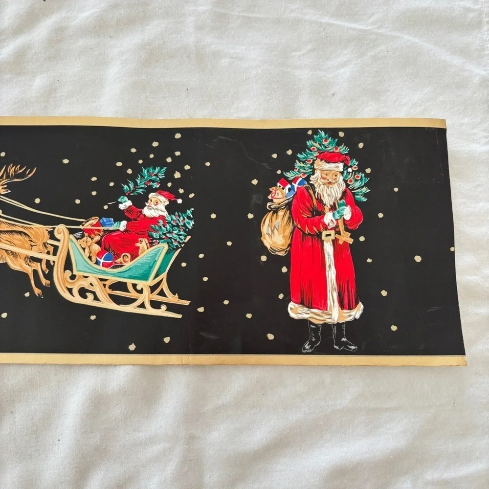 VTG Victorian Holiday Christmas Santa Wallpaper Border Self Adhesive 2 Rolls 5